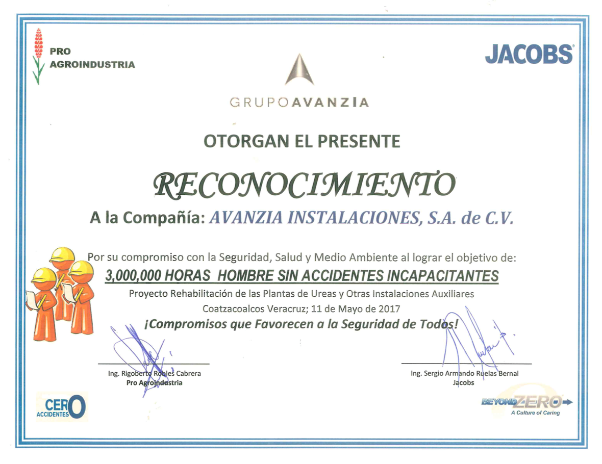 Advanced Recognition Facilities To Achieve 3 000 000 Man Hours Without Accidents Grupo Cobra